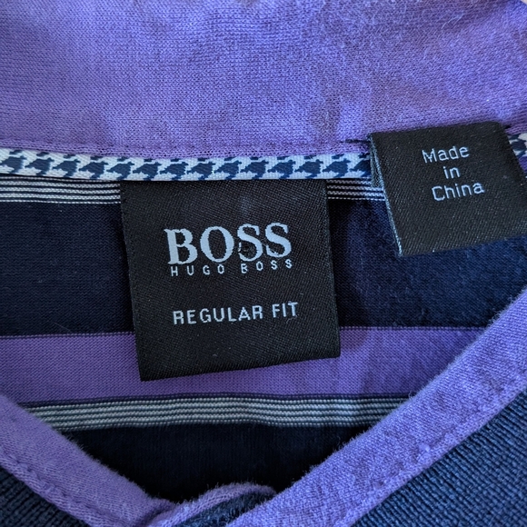 Hugo Boss Purple & Black Striped Polo Shirt – Size M #66 - Picture 4 of 7